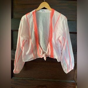 Lemlem Pink and Orange Tie Front Blouse / Cover Up For Swimwear